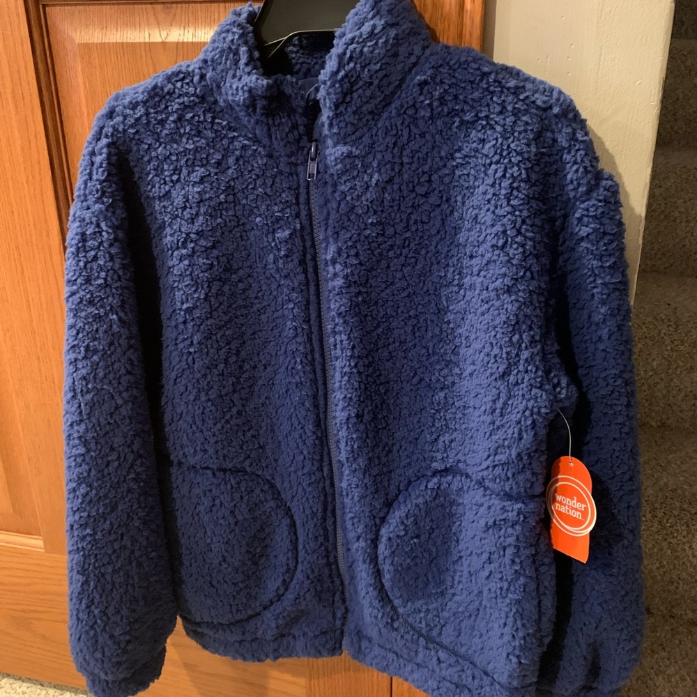 New Wonder Nation L 10-12 Plush Full Zip Blue Jacket